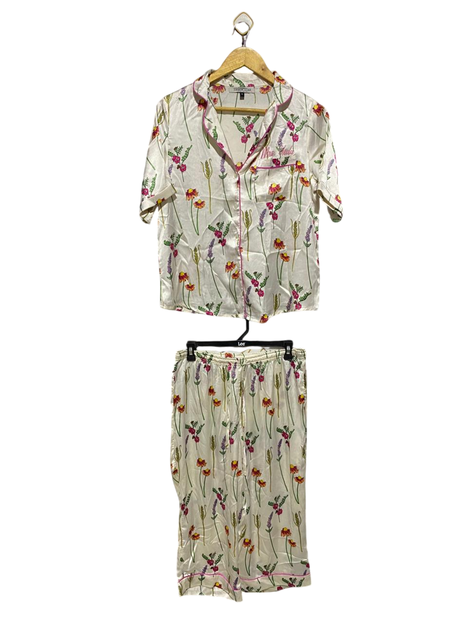 THEIR NIBS |L| B2| WILD OVER YOU LUXE SATIN FLORAL PRINT PYJAMA PANTS SET