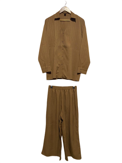 SHEIN |M| B2| Women’s Relaxed Two-Piece Set – Earthy Brown Button-Down and Wide-Leg Trousers