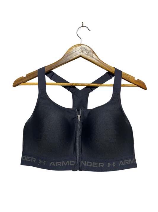 UNDER ARMOUR |L| BUST 16| B2| BLACK FRONT-ZIP HIGH-IMPACT SPORTS BRA