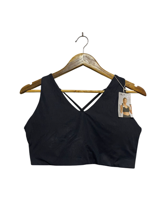 CRANE |L| BUST 17| B2| BLACK SEAMLESS RIBBED CROSS-BACK SPORTS BRA