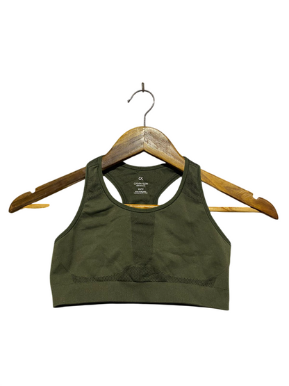 CALVIN KLEIN |XS| BUST 12| B2| PERFORMANCE WOMEN’S OLIVE GREEN SEAMLESS RACERBACK SPORTS BRA
