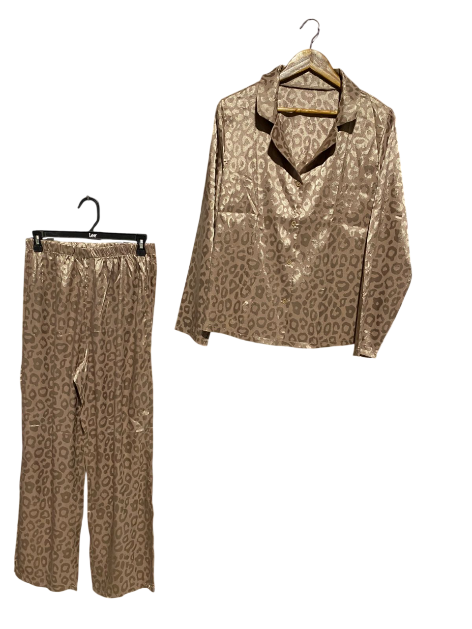LUXURY CHAMPAGNE LEOPARD PRINT SATIN PYJAMA SET |M| B2|