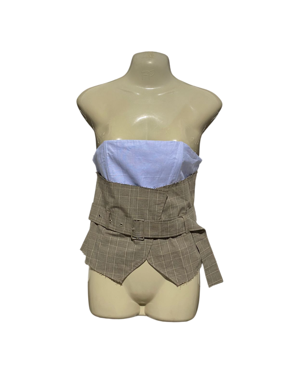 ZARA |XS| B2| WOMEN'S DECONSTRUCTED CHECKED BUSTIER CORSET BELT WITH BUCKLE DETAIL