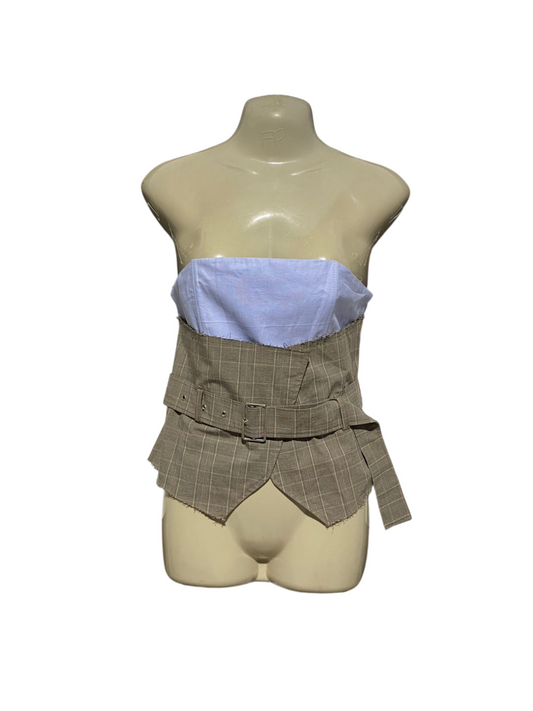 ZARA |XS| B2| WOMEN'S DECONSTRUCTED CHECKED BUSTIER CORSET BELT WITH BUCKLE DETAIL