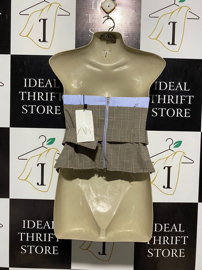 ZARA |XS| B2| WOMEN'S DECONSTRUCTED CHECKED BUSTIER CORSET BELT WITH BUCKLE DETAIL