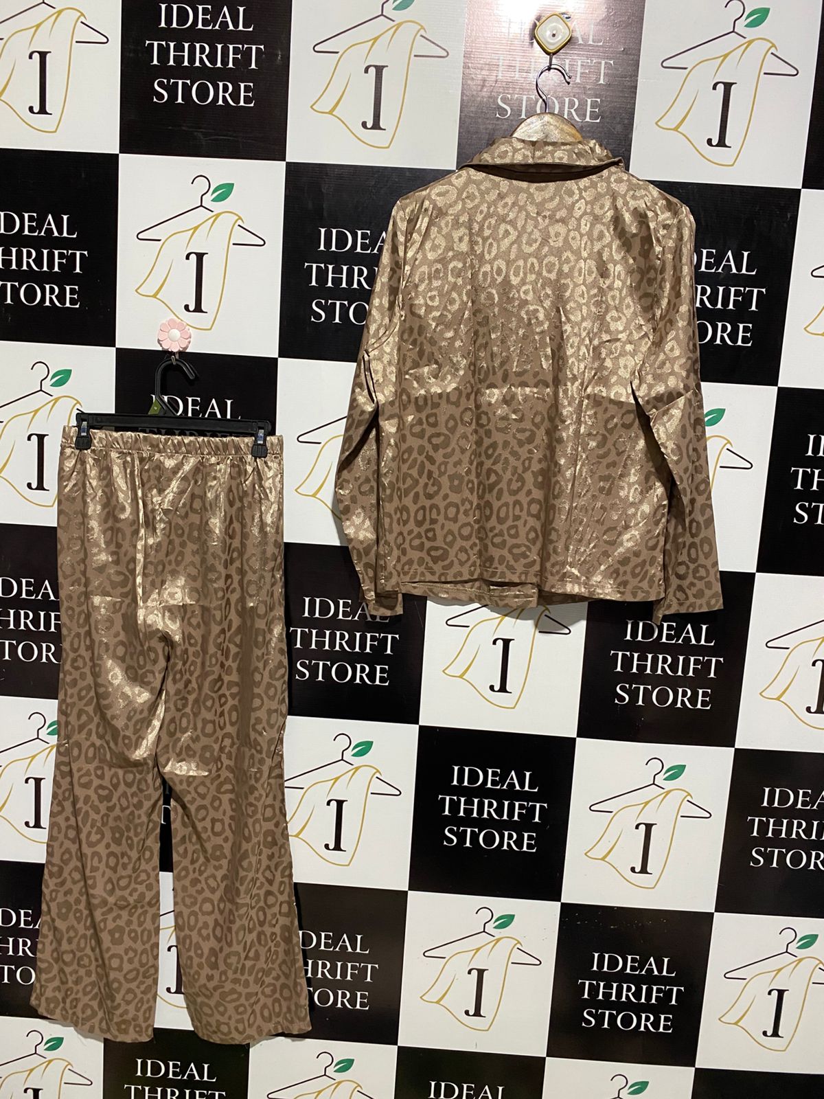 LUXURY CHAMPAGNE LEOPARD PRINT SATIN PYJAMA SET |M| B2|