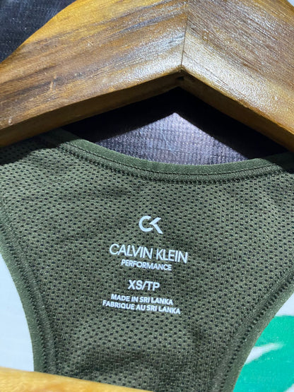 CALVIN KLEIN |XS| BUST 12| B2| PERFORMANCE WOMEN’S OLIVE GREEN SEAMLESS RACERBACK SPORTS BRA