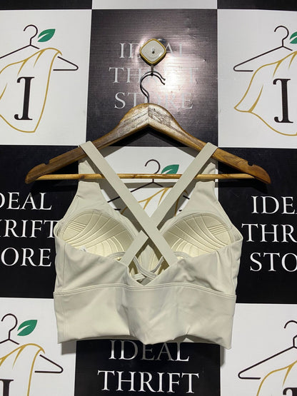 Women's Creamy Beige Cross-Back Sports Bra |XL| BUST 15| B2|