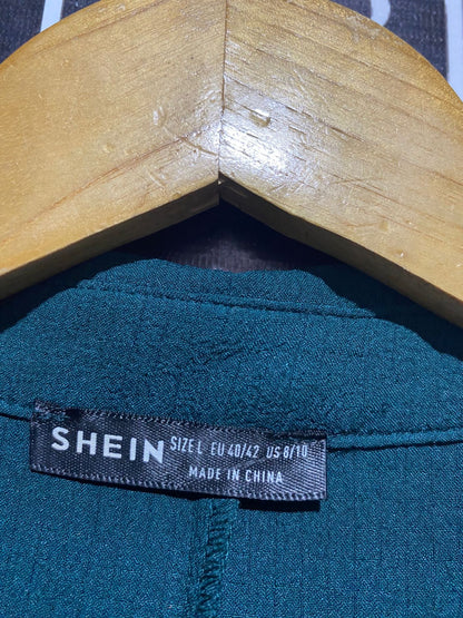 SHEIN |L| B2| Women's Chic Two-Piece Set – Deep Teal Button-Down Shirt and Wide-Leg Trousers