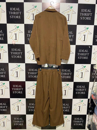 SHEIN |M| B2| Women’s Relaxed Two-Piece Set – Earthy Brown Button-Down and Wide-Leg Trousers