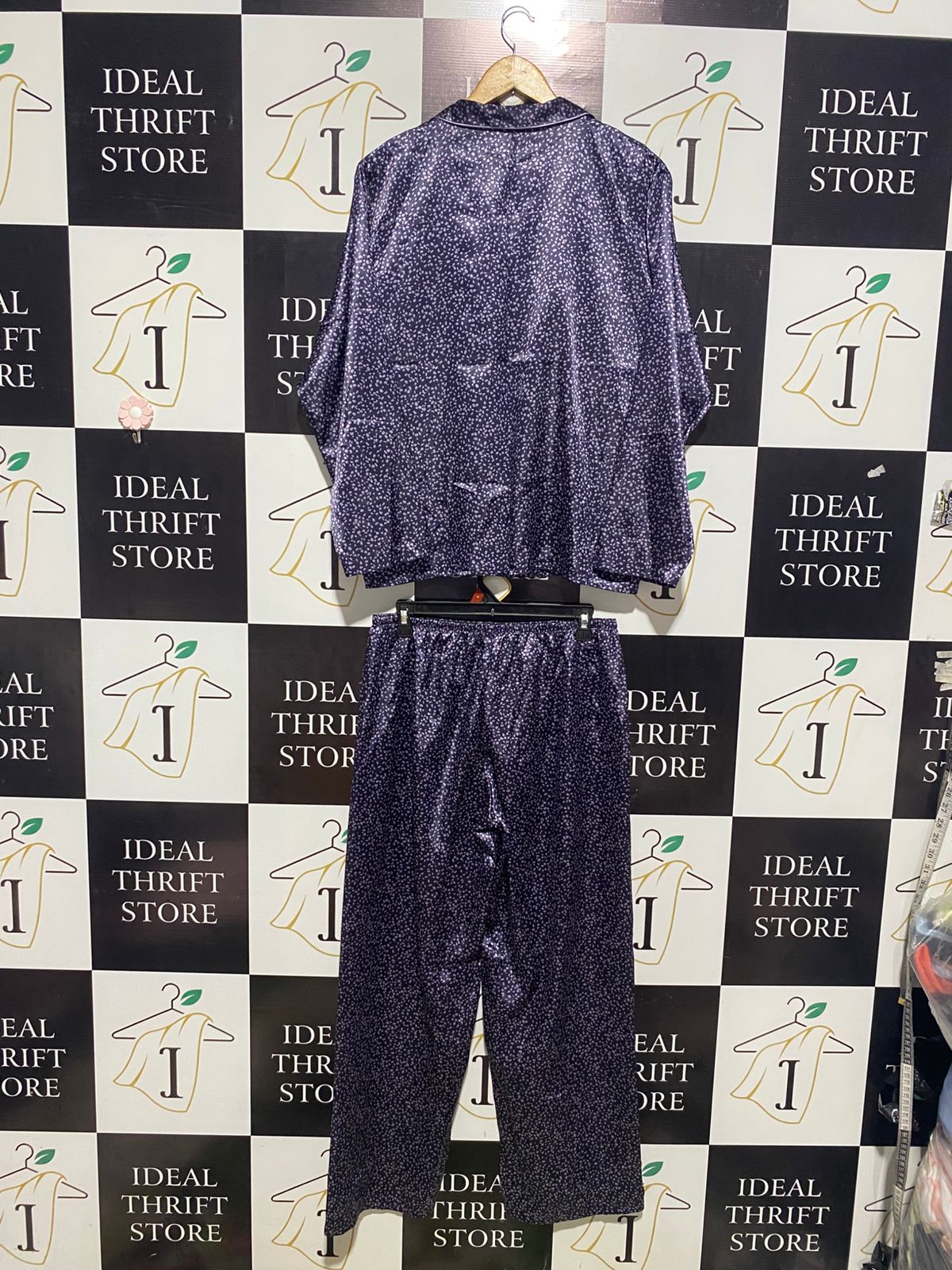 M&S PERUNA |L| B2| Women's Starry Night Satin Two-Piece Pajama Set – Navy & White