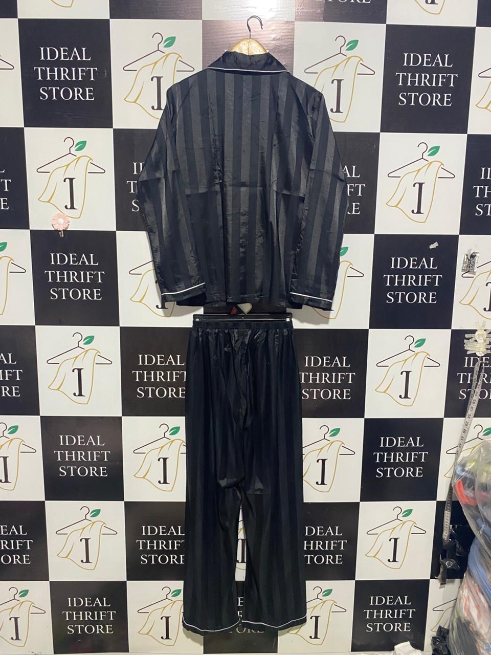 Women's Elegant Black Striped Satin Two-Piece Pajama Set |XS| B2|