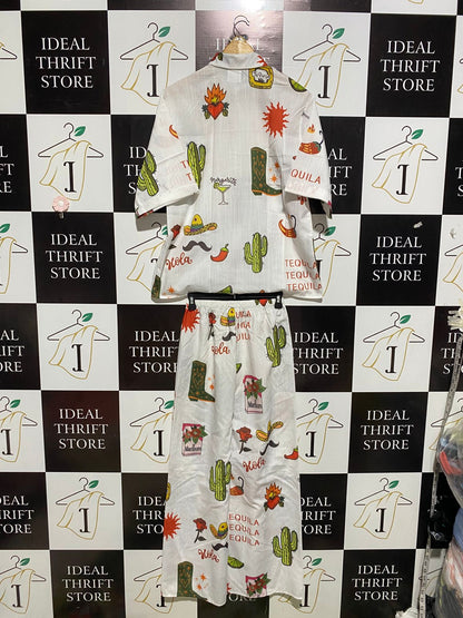 BY FRANKIW |XS| B2| FIESTA-READY "TEQUILA & HOLA" GRAPHIC PRINT TWO-PIECE PANTS SET