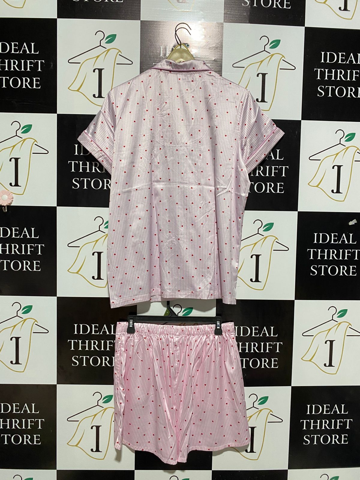 CACHIA |L| B2| PINK STRIPE AND MINI HEART PRINT LUXE SLEEPWEAR SET