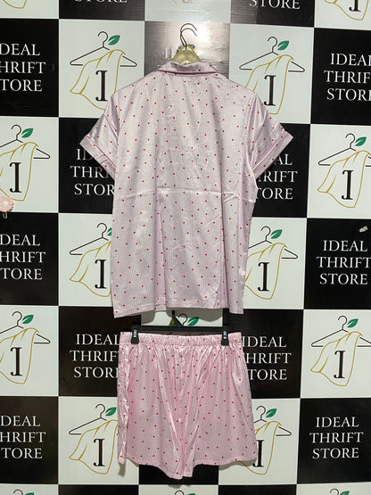 CACHIA |L| B2| PINK STRIPE AND MINI HEART PRINT LUXE SLEEPWEAR SET