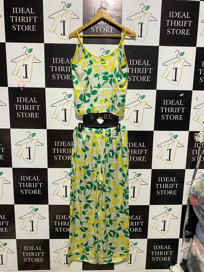 PRIMARK |M| B2| LEMON HARVEST CITRUS PRINT SATIN CAMI AND PANTS LOUNGE SET