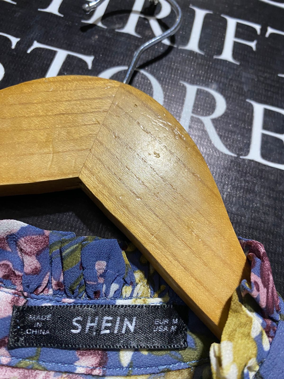 SHEIN |M| BUST 18| B2| DUSTY BLUE ROMANTIC FLORAL RUFFLE SHOULDER MINI DRESS