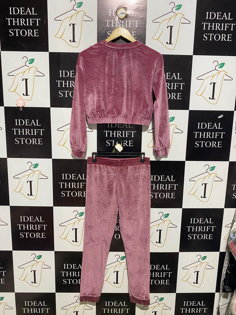 NUTMEG |M| B2| COZY MAUVE VELVET CROP TOP AND JOGGER LOUNGEWEAR SET
