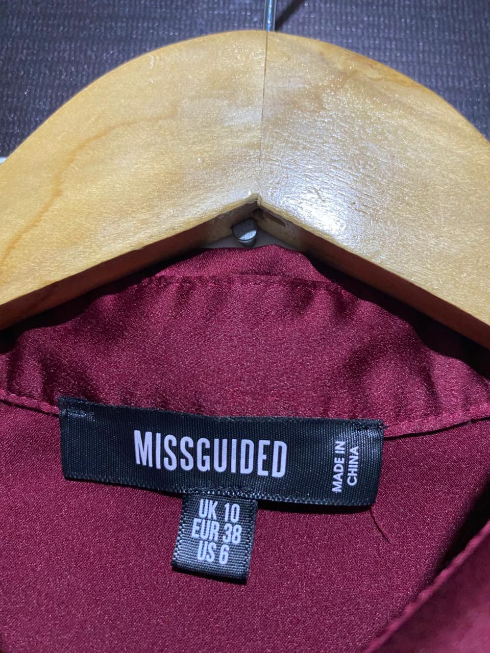MISS GUIDED |M| B2| ELEGANT BURGUNDY SATIN BUTTON-DOWN PAJAMA SET