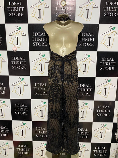 SHEIN |S| BUST 16| B1| WOMEN'S BLACK SEQUIN EMBROIDERED HALTER NECK MAXI GOWN