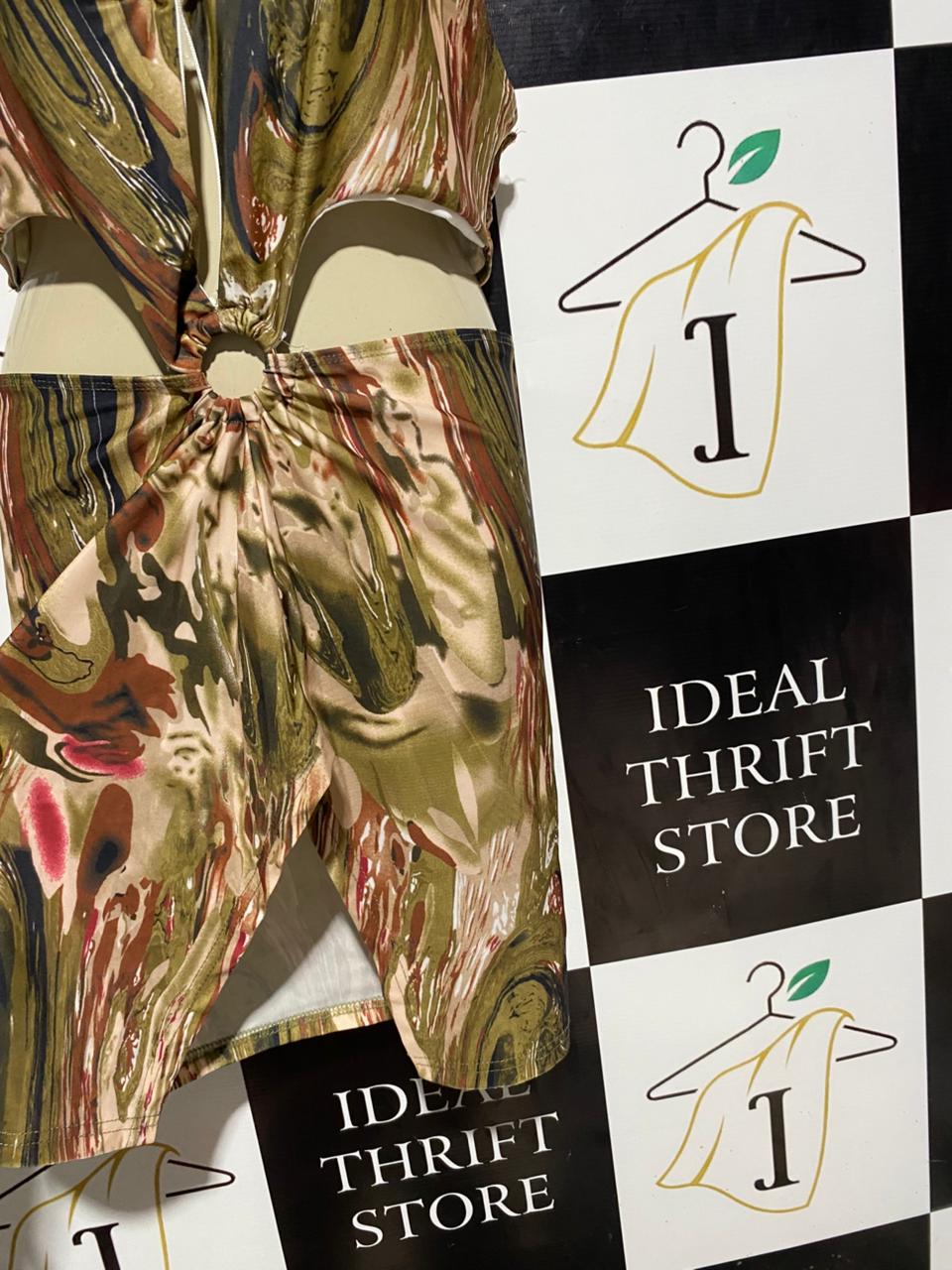 WOMEN'S ABSTRACT MARBLE PRINT CUT-OUT MINI DRESS WITH O-RING DETAIL |M|B1|