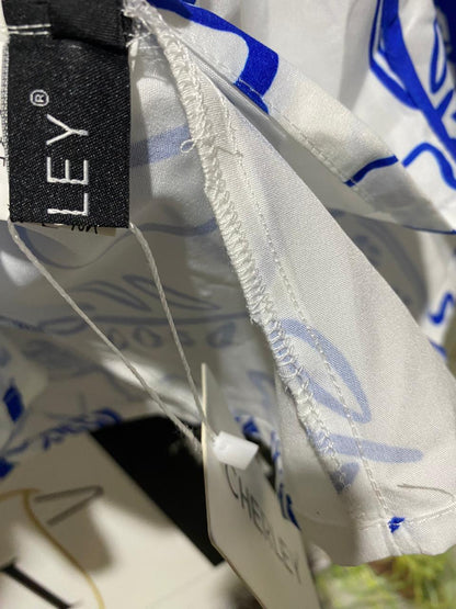 CHERLEY |L| BUST 20| B1| WOMEN'S WHITE AND BLUE MEDITERRANEAN COASTAL PRINT CUT-OUT MAXI DRESS