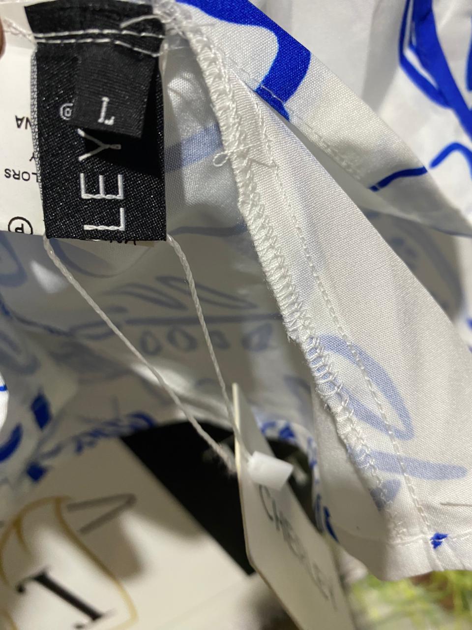 CHERLEY |L| BUST 20| B1| WOMEN'S WHITE AND BLUE MEDITERRANEAN COASTAL PRINT CUT-OUT MAXI DRESS