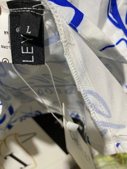 CHERLEY |L| BUST 20| B1| WOMEN'S WHITE AND BLUE MEDITERRANEAN COASTAL PRINT CUT-OUT MAXI DRESS