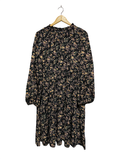 SHEIN CURVE |XL| BUST FREE |B2| VINTAGE-INSPIRED FLORAL MOCK NECK MIDI DRESS | LONG SLEEVE DARK BOHO CHIC