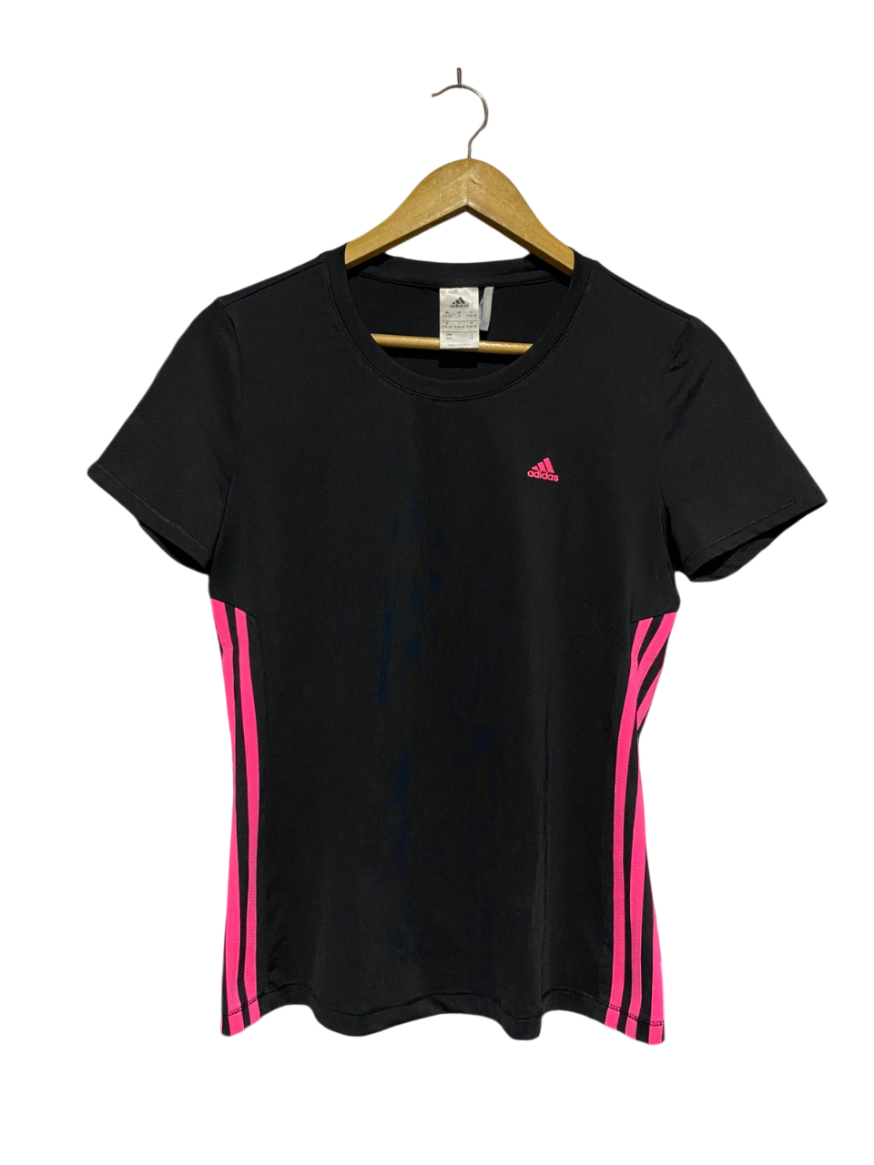 ADIDAS |S| BUST 17| B2| Women's Black Adidas Performance T-Shirt with Hot Pink 3-Stripes
