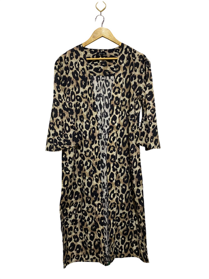 MYLEENE KLASS |S| BUST 21| B2| Women's Longline Leopard Print Open-Front Kimono/Cardigan