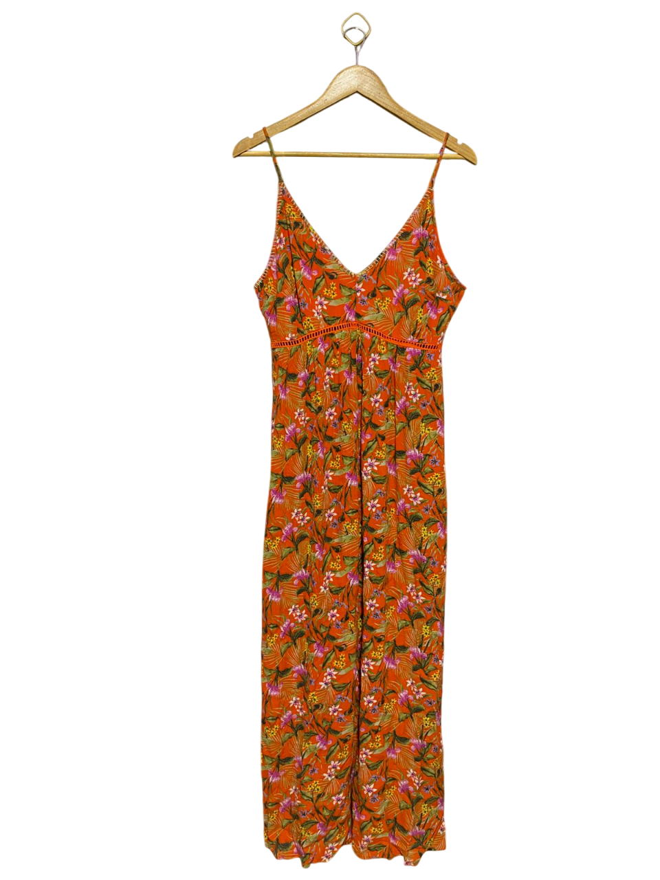 F&F |M| BUST 18| B3| Women’s Orange Tropical Floral Print V-Neck Maxi Dress
