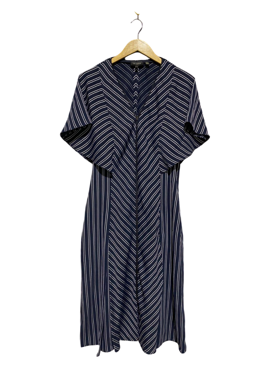 TED BAKER |L| BUST 18| B3| Women's Ted Baker Navy & White Striped V-Neck Midi Dress