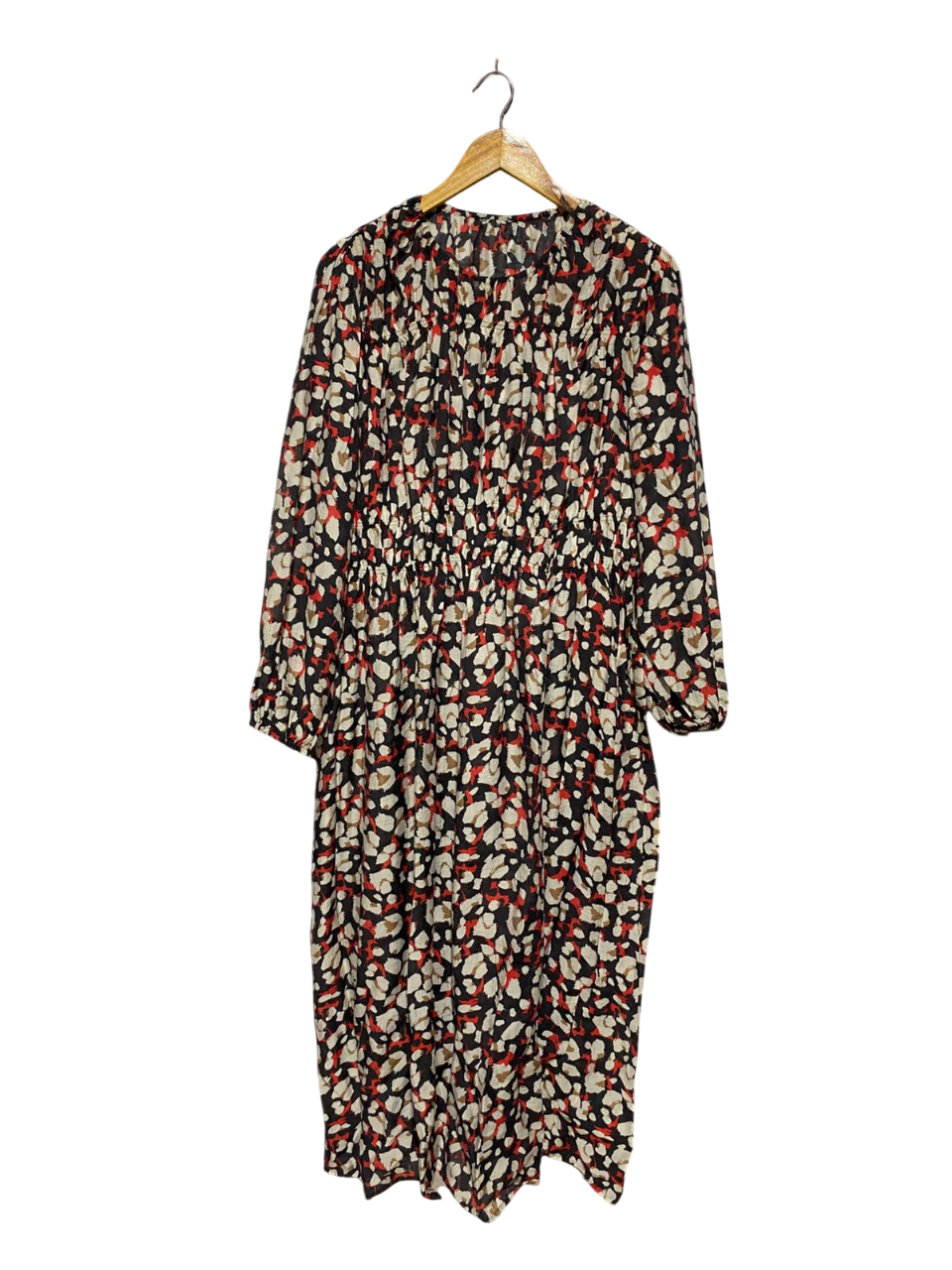 M&S |L| BUST 21| B3| Women’s Long-Sleeve Abstract Print Smocked-Waist Midi Dress