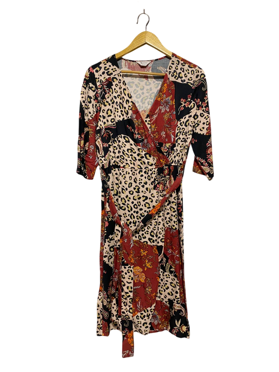TU WOMAN |L| BUST 18| B3| Women's Patchwork Animal Print & Floral Wrap Dress with Tie Waist