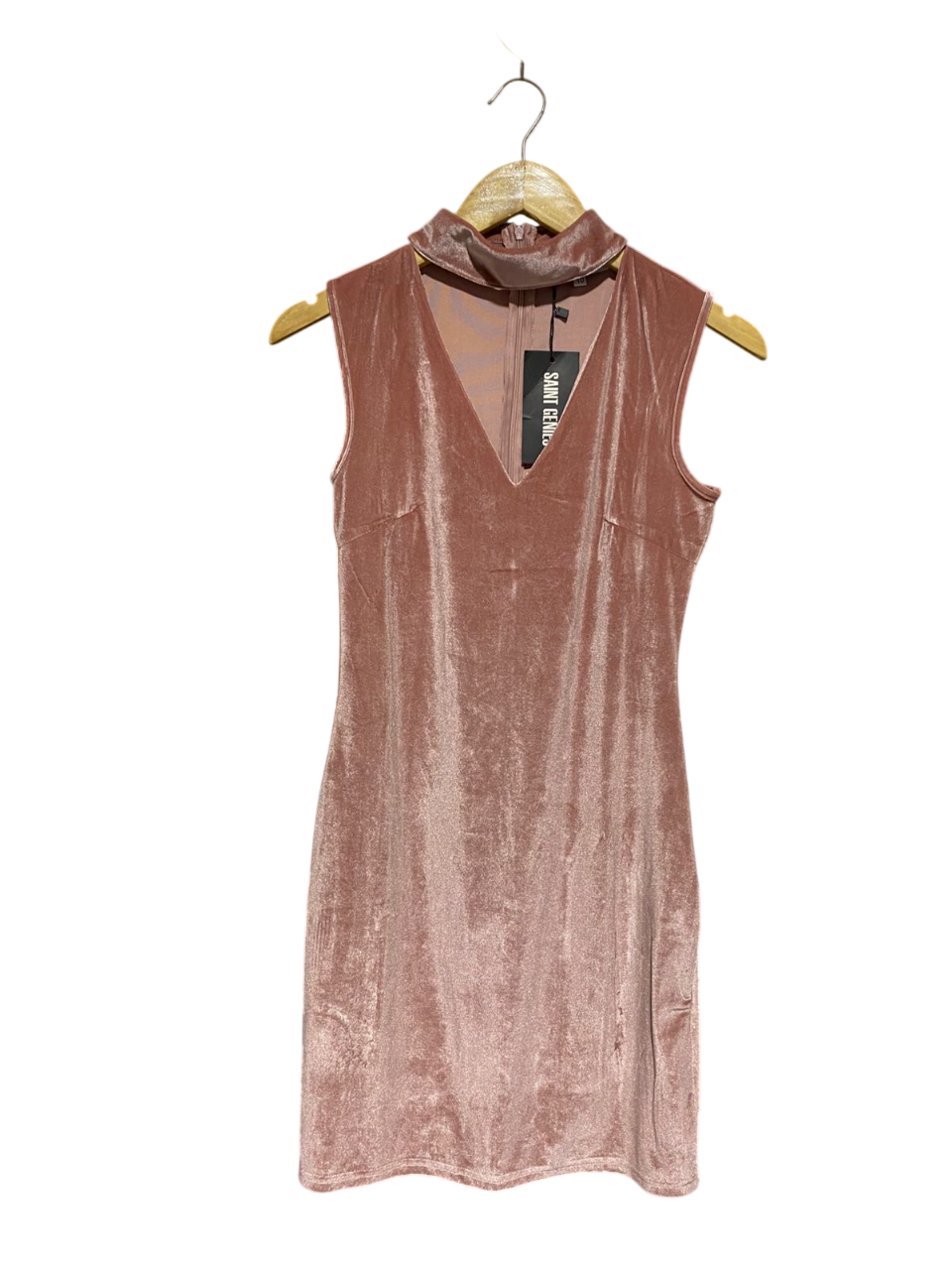 SAINT GENIES |M| BUST 15| B3| DUSTY ROSE VELVET CHOKER NECK BODYCON MINI DRESS
