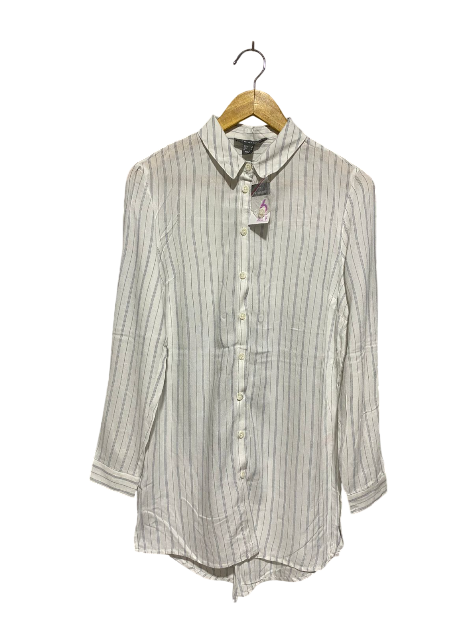 PRIMARK |M| BUST 19| B3| WHITE & BLUE VERTICAL STRIPED LONG SLEEVE BUTTON-DOWN SHIRT