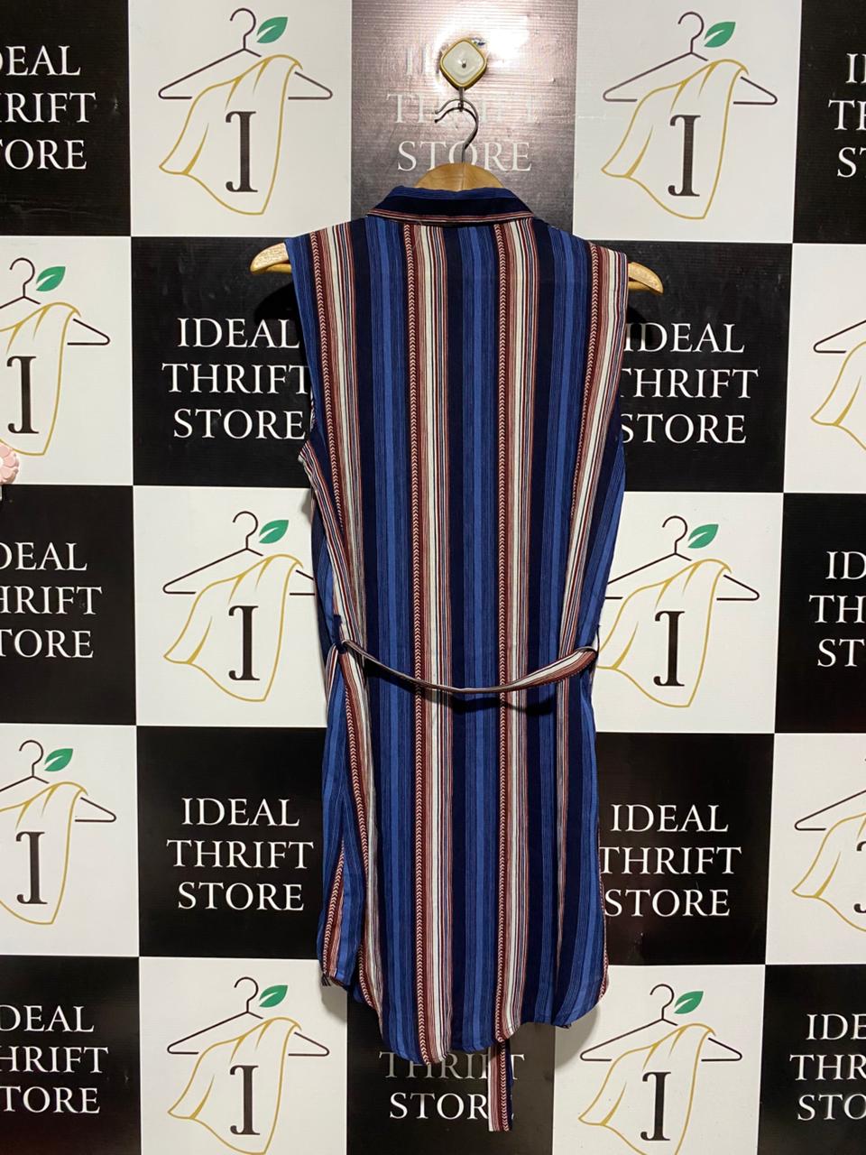 MELA LONDON |M| BUST 19| B3| SLEEVELESS STRIPED BUTTON-DOWN TUNIC DRESS WITH WAIST TIE
