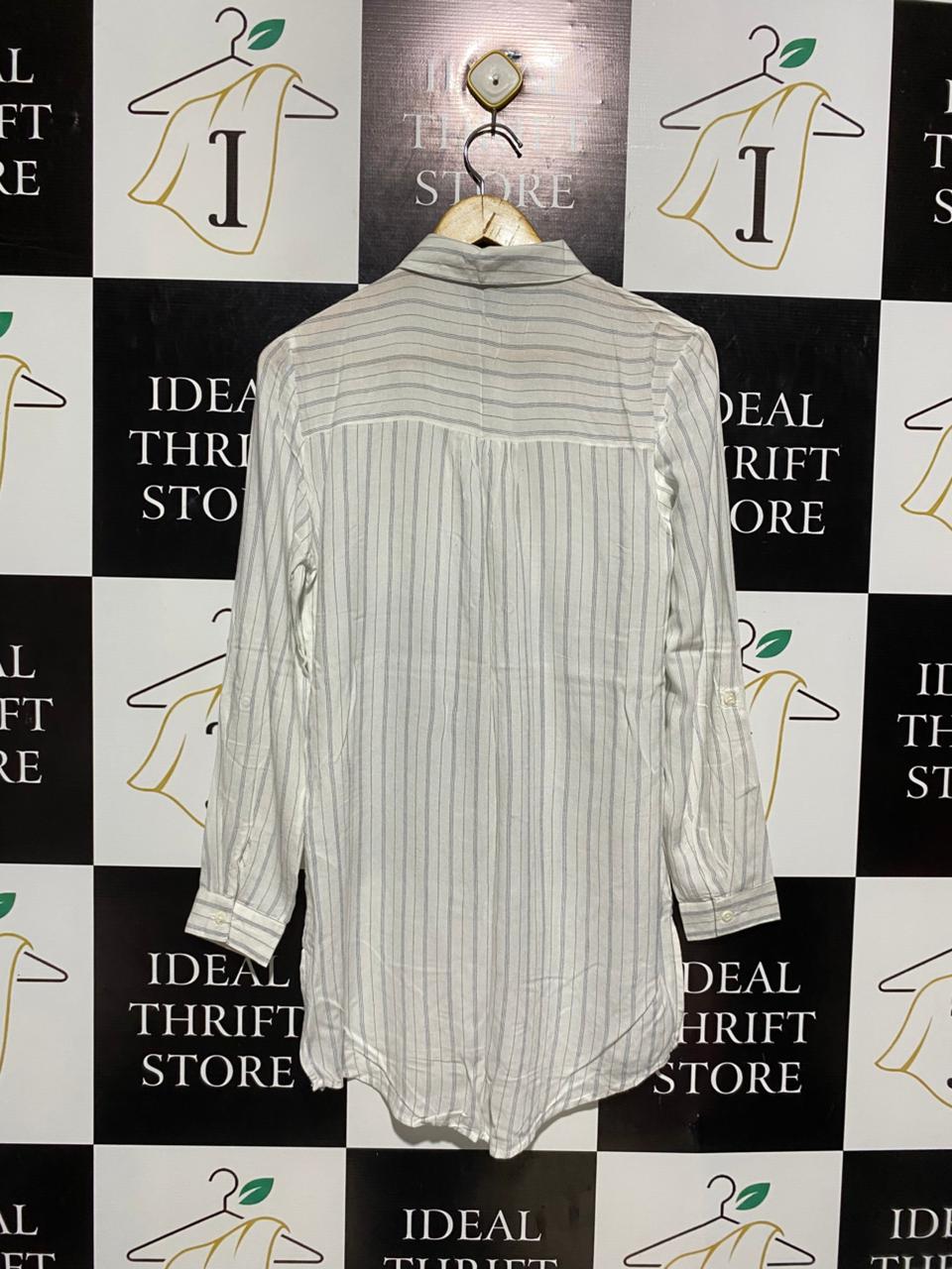 PRIMARK |M| BUST 19| B3| WHITE & BLUE VERTICAL STRIPED LONG SLEEVE BUTTON-DOWN SHIRT