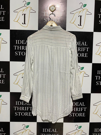 PRIMARK |M| BUST 19| B3| WHITE & BLUE VERTICAL STRIPED LONG SLEEVE BUTTON-DOWN SHIRT