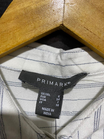 PRIMARK |M| BUST 19| B3| WHITE & BLUE VERTICAL STRIPED LONG SLEEVE BUTTON-DOWN SHIRT
