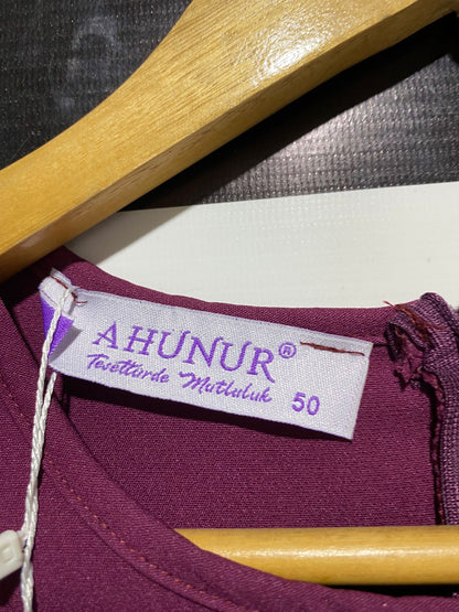 AHUNUR |L| BUST 23| B3| MAGENTA SCALLOPED EYELET HEM LONG SLEEVE MIDI DRESS