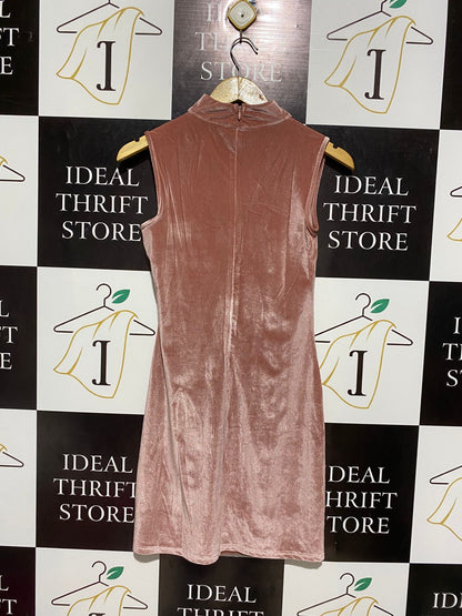 SAINT GENIES |M| BUST 15| B3| DUSTY ROSE VELVET CHOKER NECK BODYCON MINI DRESS