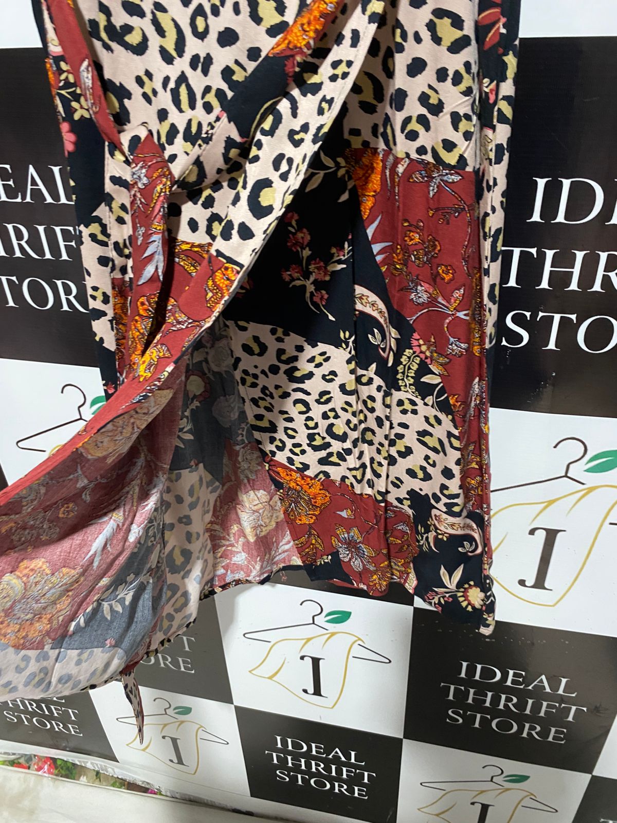 TU WOMAN |L| BUST 18| B3| Women's Patchwork Animal Print & Floral Wrap Dress with Tie Waist