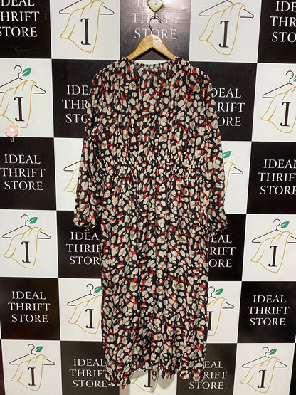 M&S |L| BUST 21| B3| Women’s Long-Sleeve Abstract Print Smocked-Waist Midi Dress