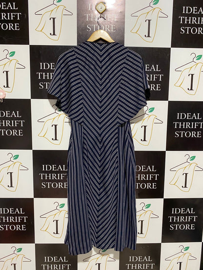 TED BAKER |L| BUST 18| B3| Women's Ted Baker Navy & White Striped V-Neck Midi Dress