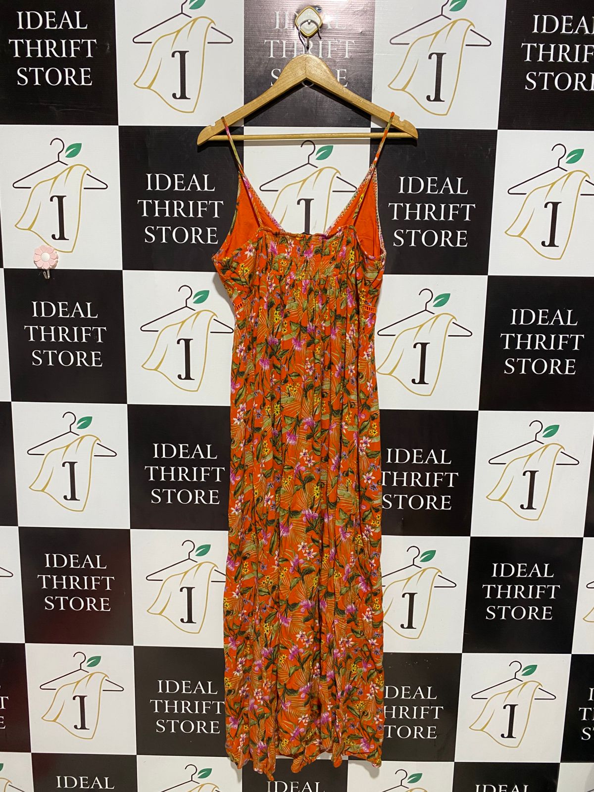 F&F |M| BUST 18| B3| Women’s Orange Tropical Floral Print V-Neck Maxi Dress