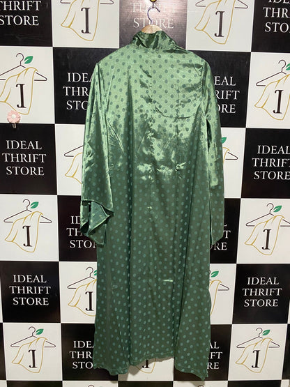 SHEIN |L| BUST 22| B2| Women's Sage Green Satin Polka Dot Tie-Neck Midi Dress
