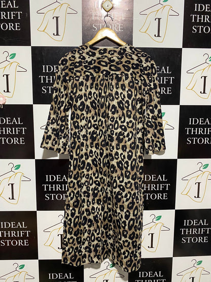 MYLEENE KLASS |S| BUST 21| B2| Women's Longline Leopard Print Open-Front Kimono/Cardigan