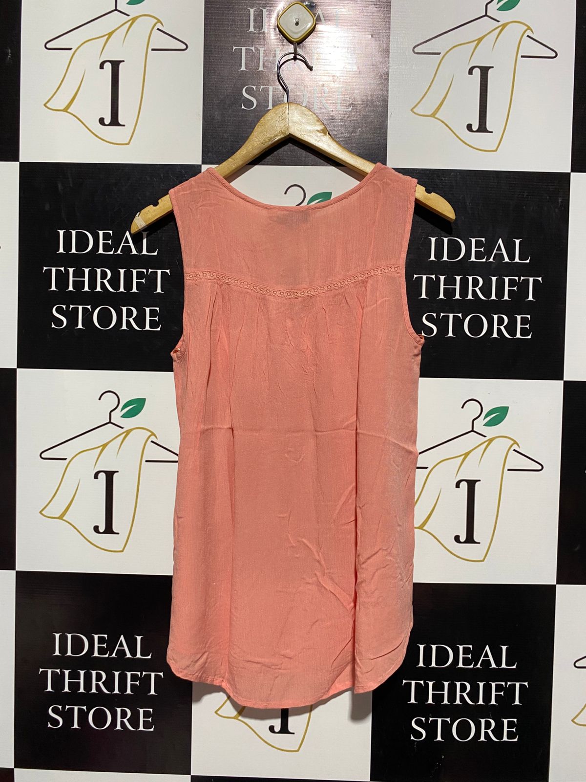 F&F |S| BUST 19| B2| Women's Peach Sleeveless Textured Tank Top with Lace Detail